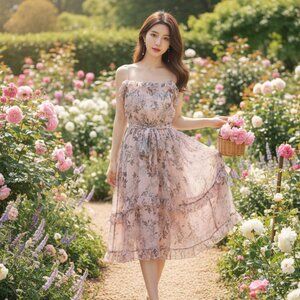 Keepsake The Label Luscious Floral Print Chiffon Dress Blush Floral Size M NWT